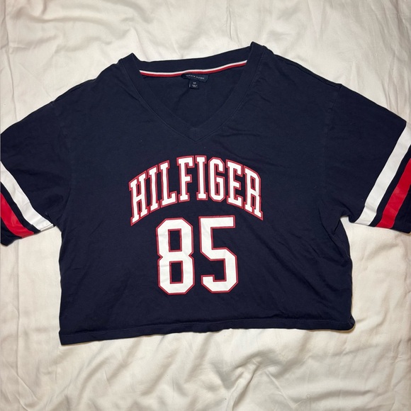 Tommy Hilfiger Women’s 85 Varsity Crop Top Navy Retro Jersey Size S - Picture 1 of 9